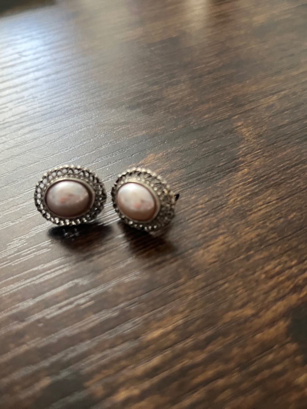Pink Pearl Halo Stud Earrings in Sterling-Tone Setting